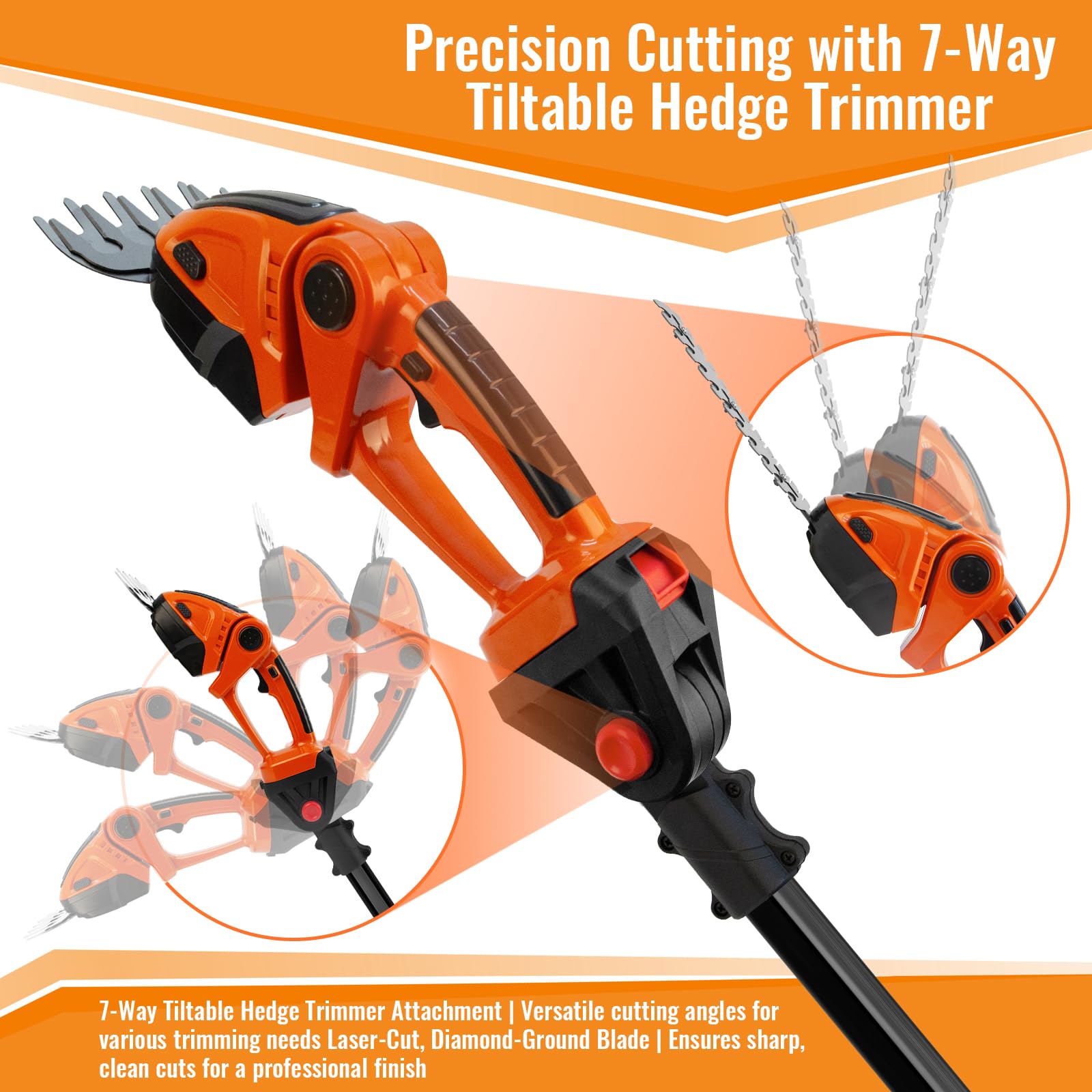 Cordless Telescopic Hedge Trimmer 21V Adjustable Handle – Battery Not Included
