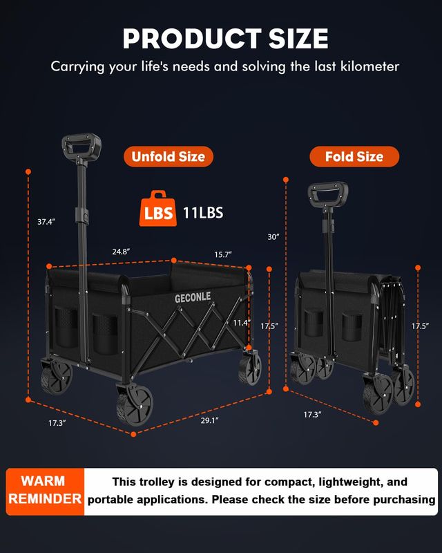 GECONLE Folding Hand Truck – 80 kg capacity, 2 360° wheels