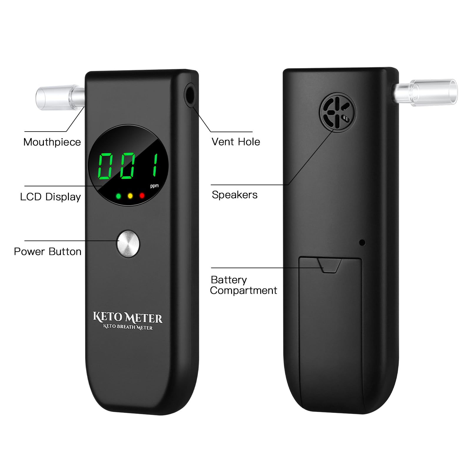 Ketone Testing Device Professional Ketosis Meter with 10 Replaceable Mouthpieces