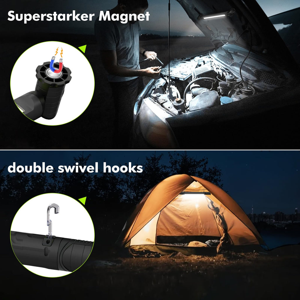 Rechargeable LED Work Light 3000LM 6 Modes with Magnet and Hook – Black