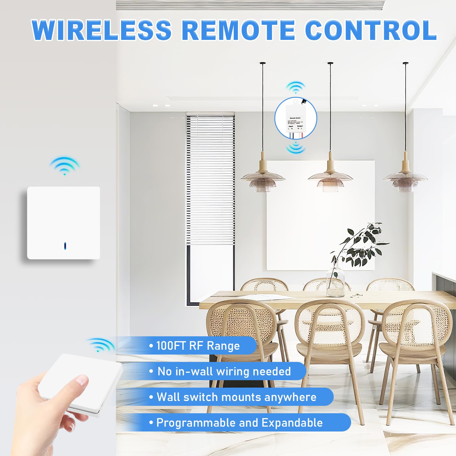 RF 433 MHz Wireless Switch with Wall Transmitter and Relay Receiver – 10A, 25m Range