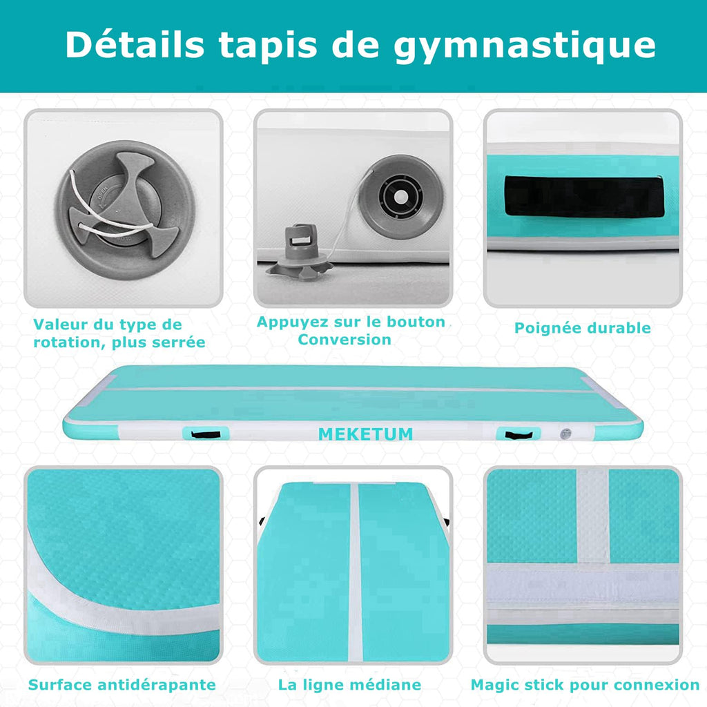 MEKETUM Inflatable Gymnastics Mat 3m – 10cm Thick, Non-Slip, Green