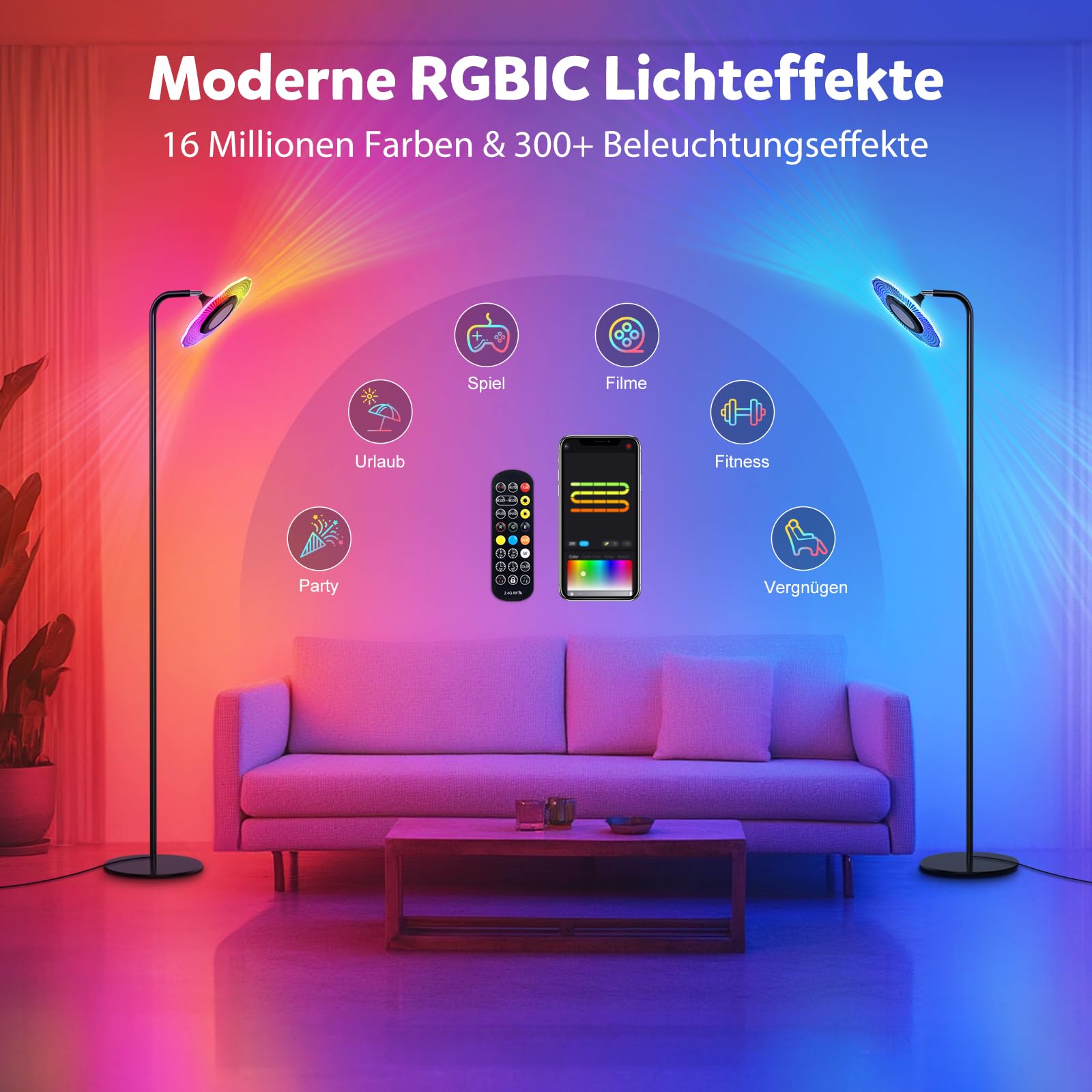 RGB Floor Lamp with Remote Control and App
