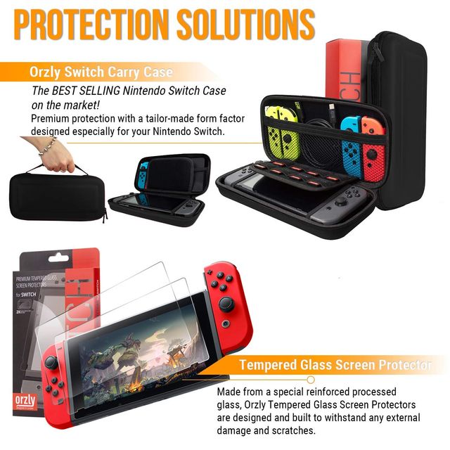 Nintendo Switch Accessory Set Case Screen Protector Joycon Grip - Black
