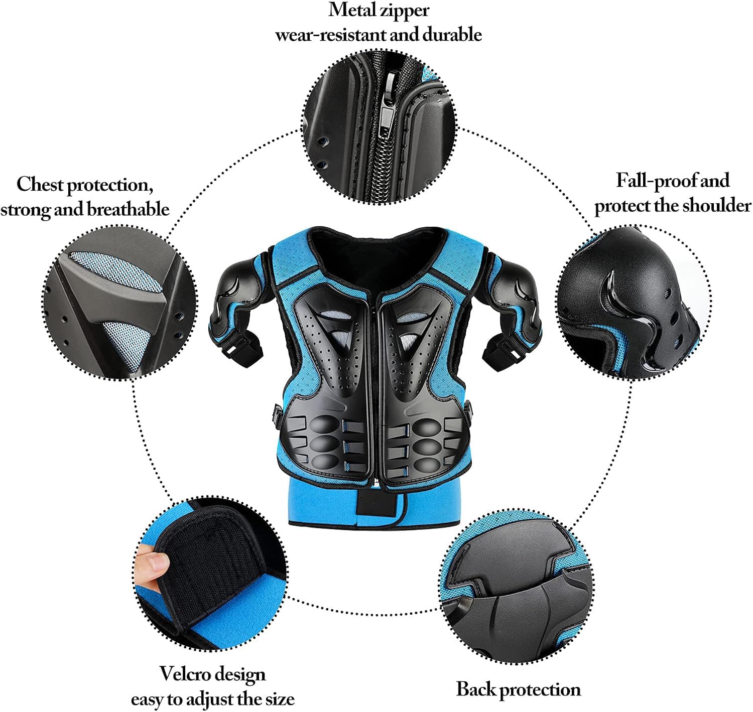 Kids' 5-Piece Protective Set – Knee, Elbow, Chest – Blue (4–14 years)