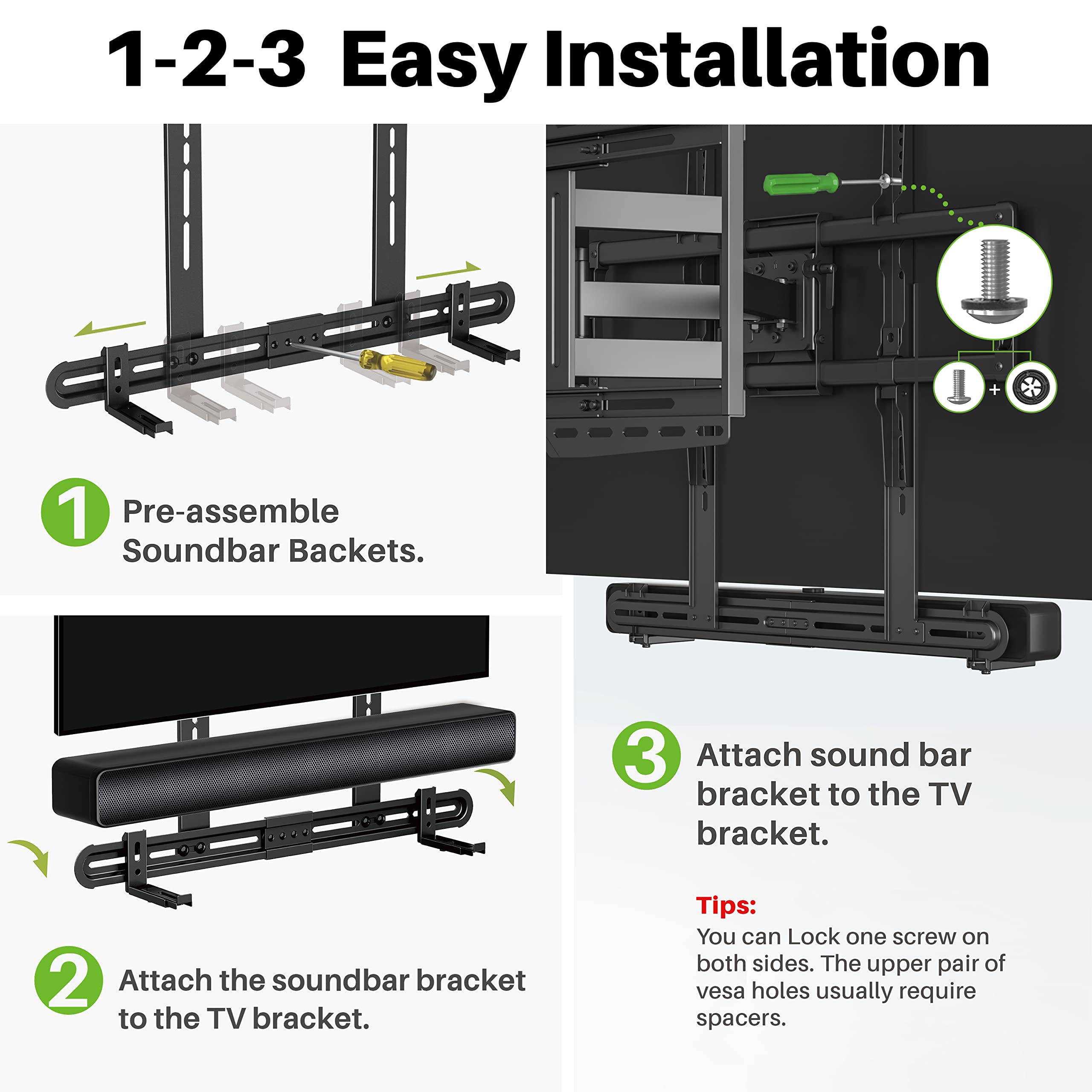 Universal Soundbar Mount for Soundbars with/without Mounting Holes - Black