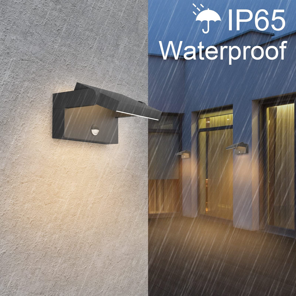 24W Outdoor Wall Light with Motion Sensor, Waterproof IP65 LED Lamp for Entrance and Terrace – Black