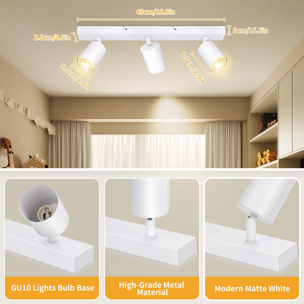 3-light swivel 350° LED ceiling lamp – White
