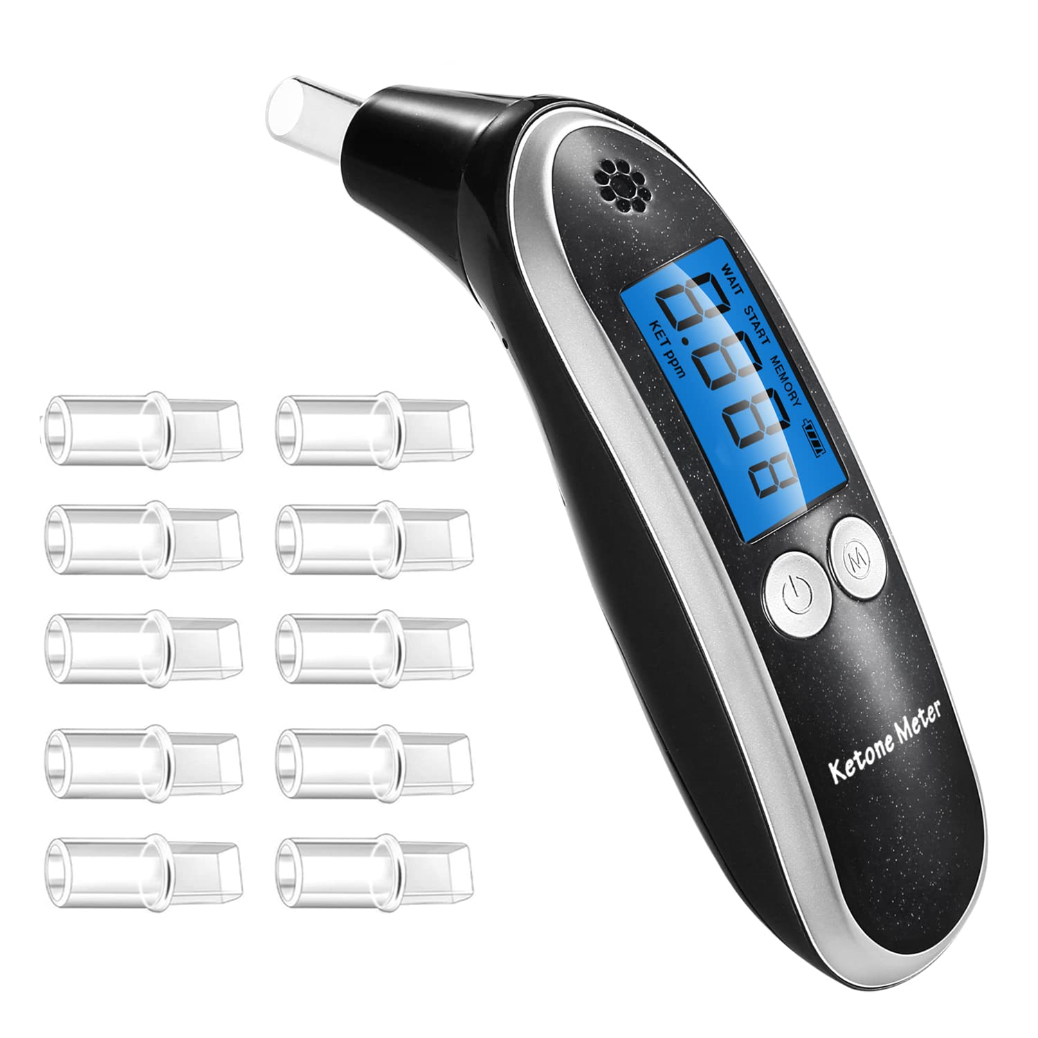 Digital Ketone Meter Portable Breath Tester Instant Results – 10 Mouthpieces