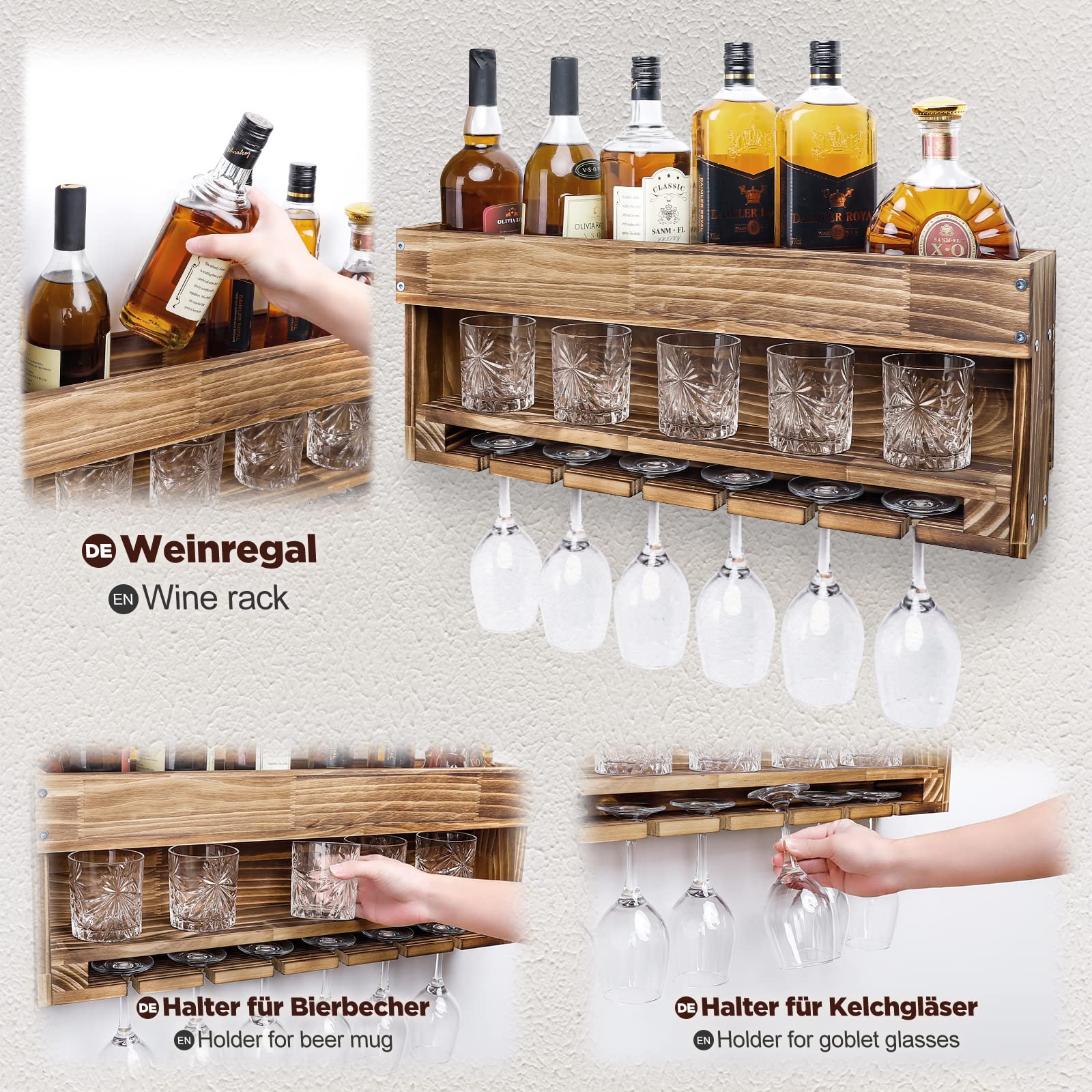 Yorbay Wine Rack - Burnt Wood Pallet, Cork and Glass Holder, Vintage Style