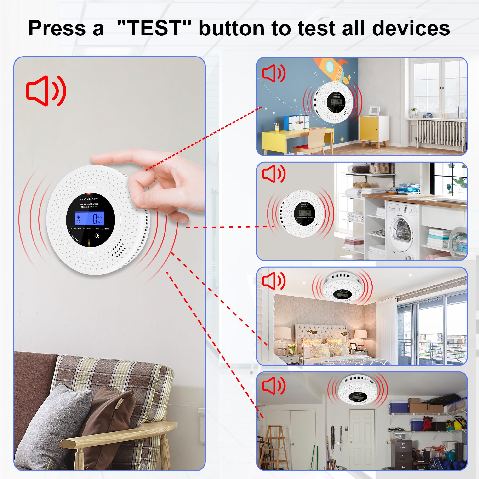 2-in-1 Smoke and Carbon Monoxide Detector with LCD Display - 3-pack