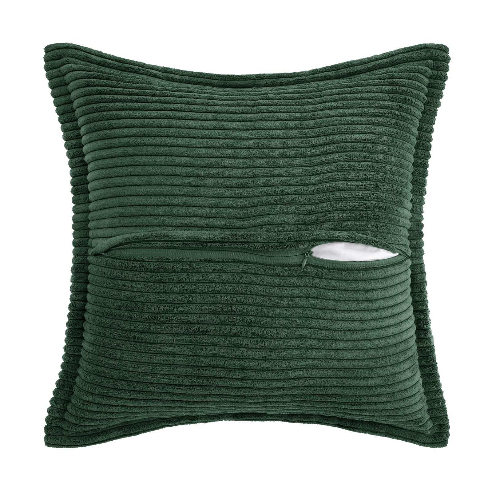 MIULEE Corduroy Cushion Covers 45x65cm - Striped, Dark Green, 2 Pieces