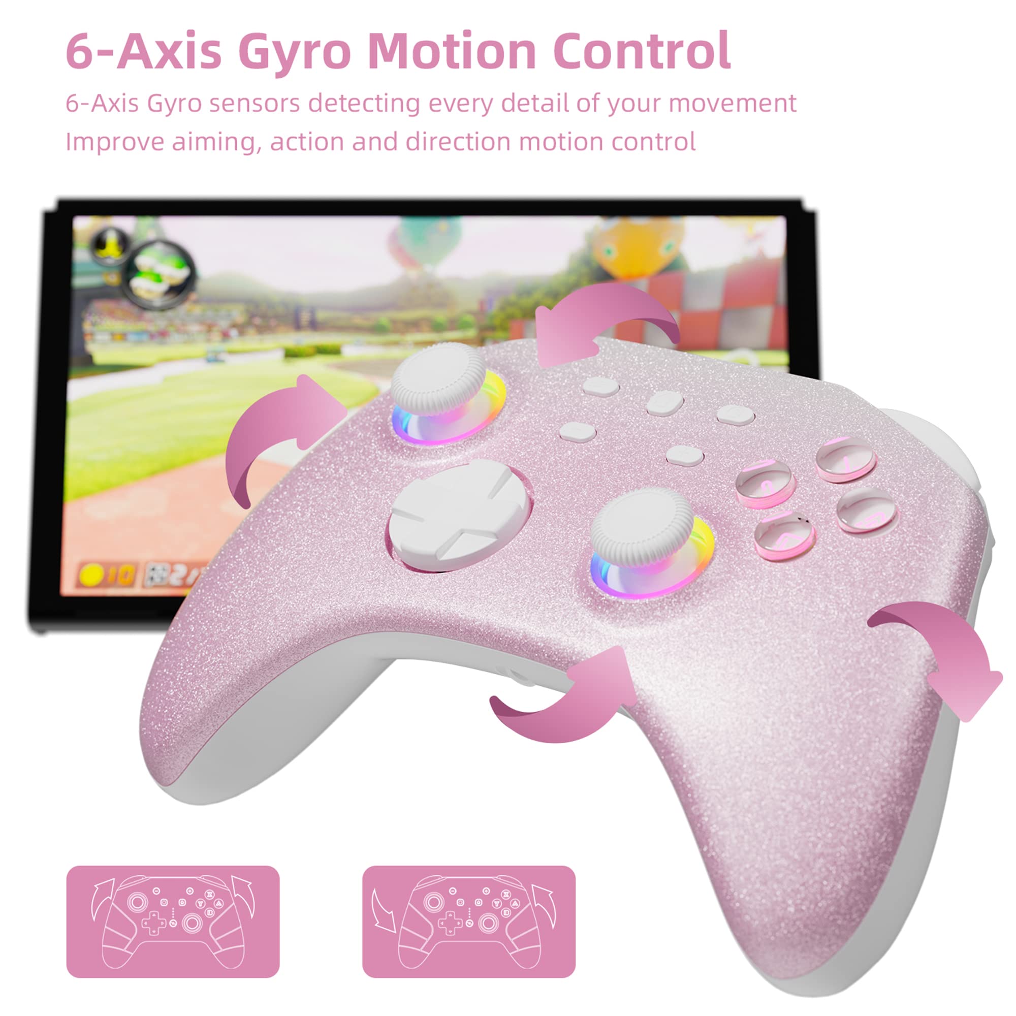 Pink Wireless LED Controller for Switch Multifunctional - Compatible with Switch/Lite/OLED