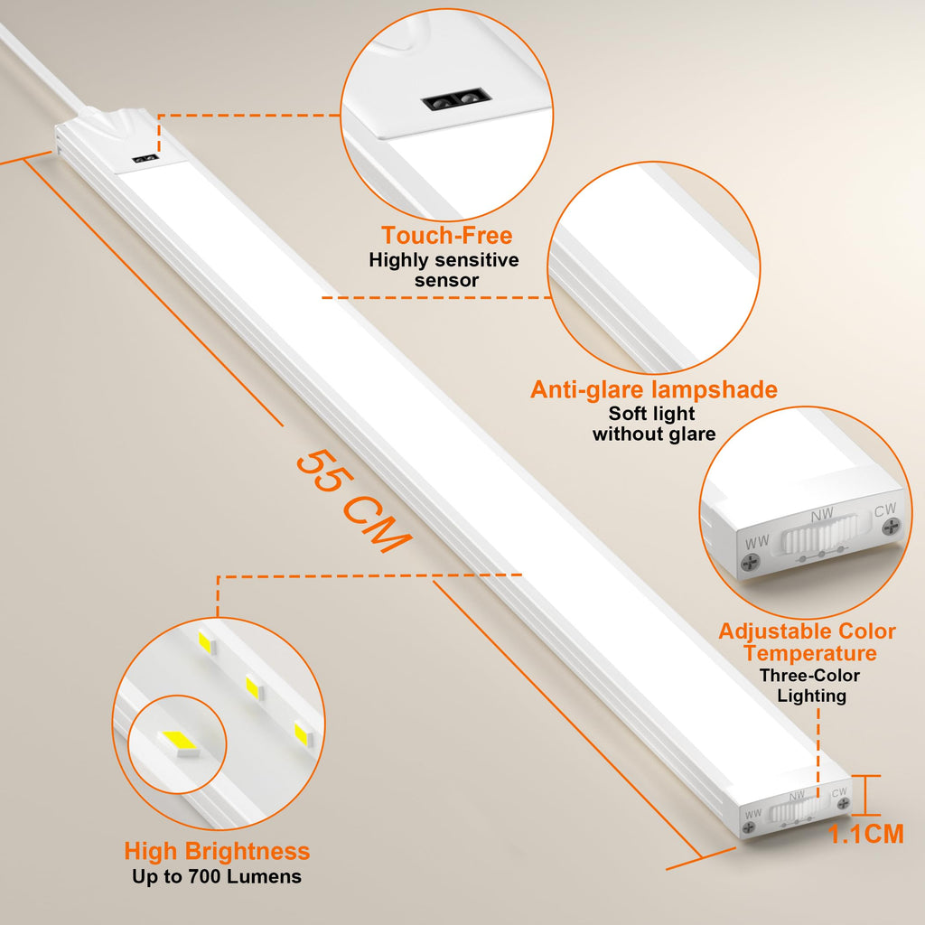Dimmowalne światło LED pod szafką 2-Pack Ultra-cienkie oświetlenie kuchenne - 55cm