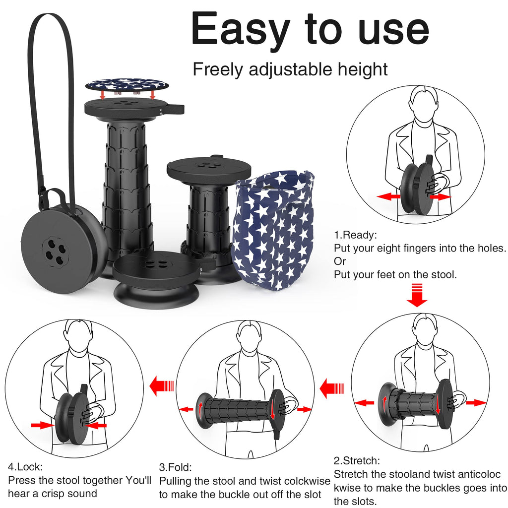 Portable Folding Chair with Cushion Telescopic Design – Black