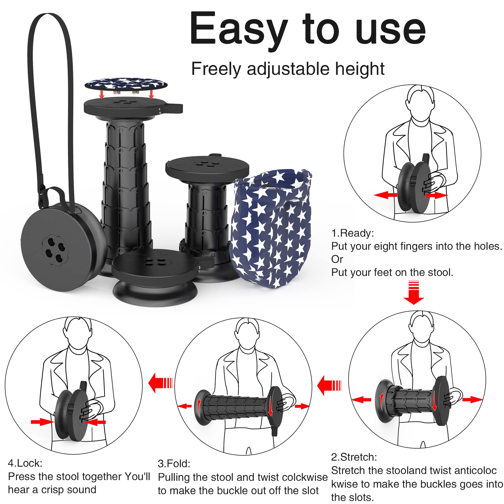 Portable Folding Chair with Cushion Telescopic Design – Black