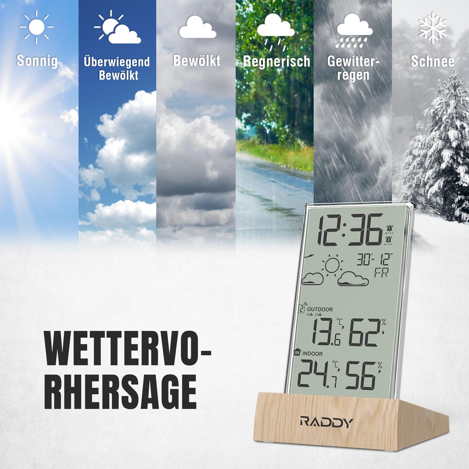 Raddy V5 Wireless Indoor/Outdoor Weather Station Thermometer and Hygrometer – Transparent