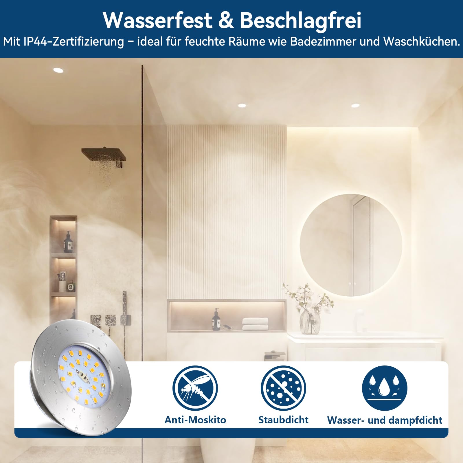 Allesgute 6-pack Recessed LED Spotlights IP44 7W 850LM – Brushed Nickel
