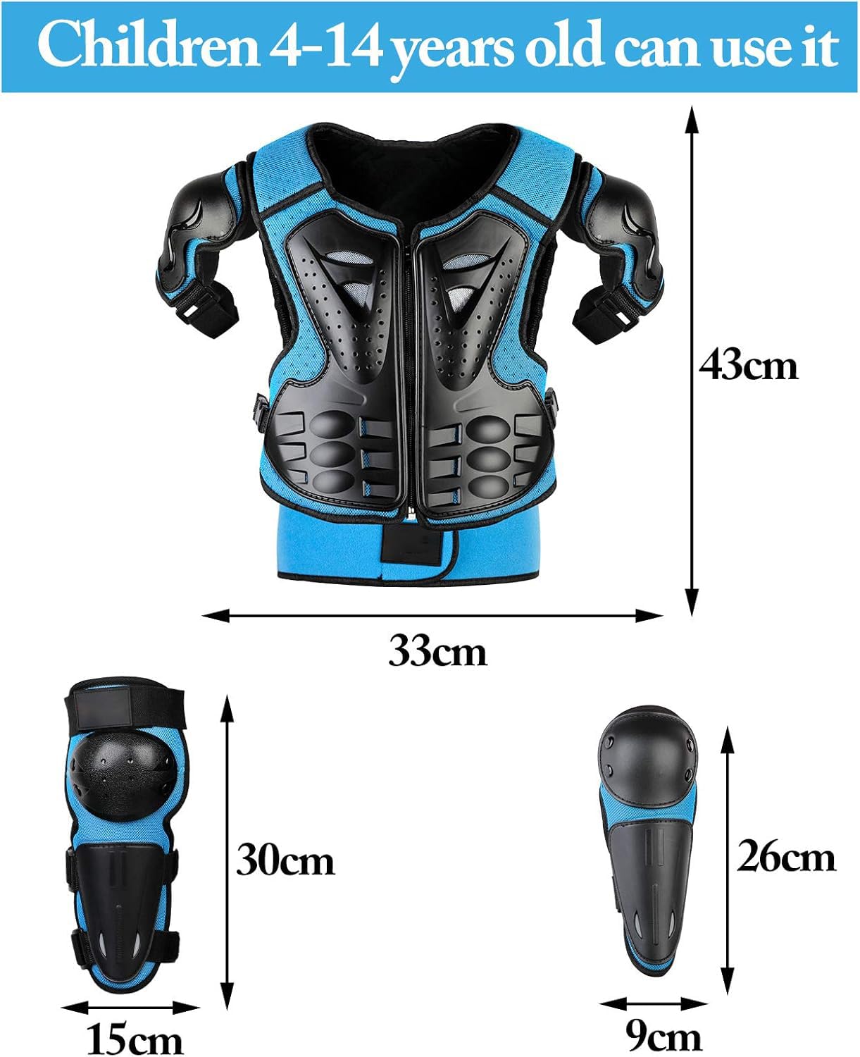 Kids' 5-Piece Protective Set – Knee, Elbow, Chest – Blue (4–14 years)