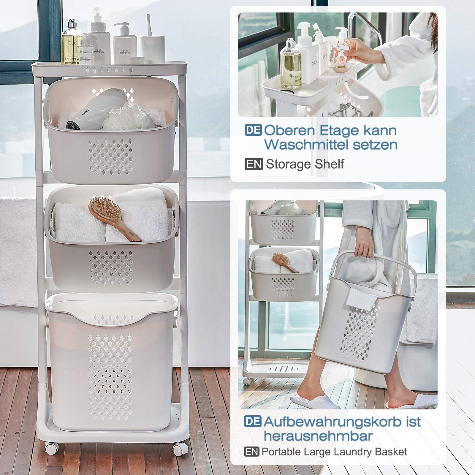 Yorbay Laundry Basket on Wheels - Tiered Sorter for Clothes and Toys