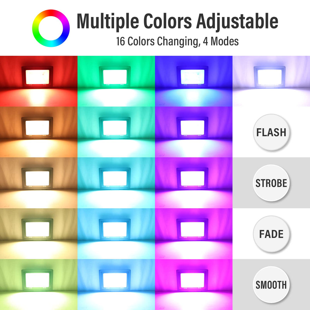 RGB LED Floodlight 50W Willpower – 5000LM, 16 Colors, 4 Modes, Remote Control