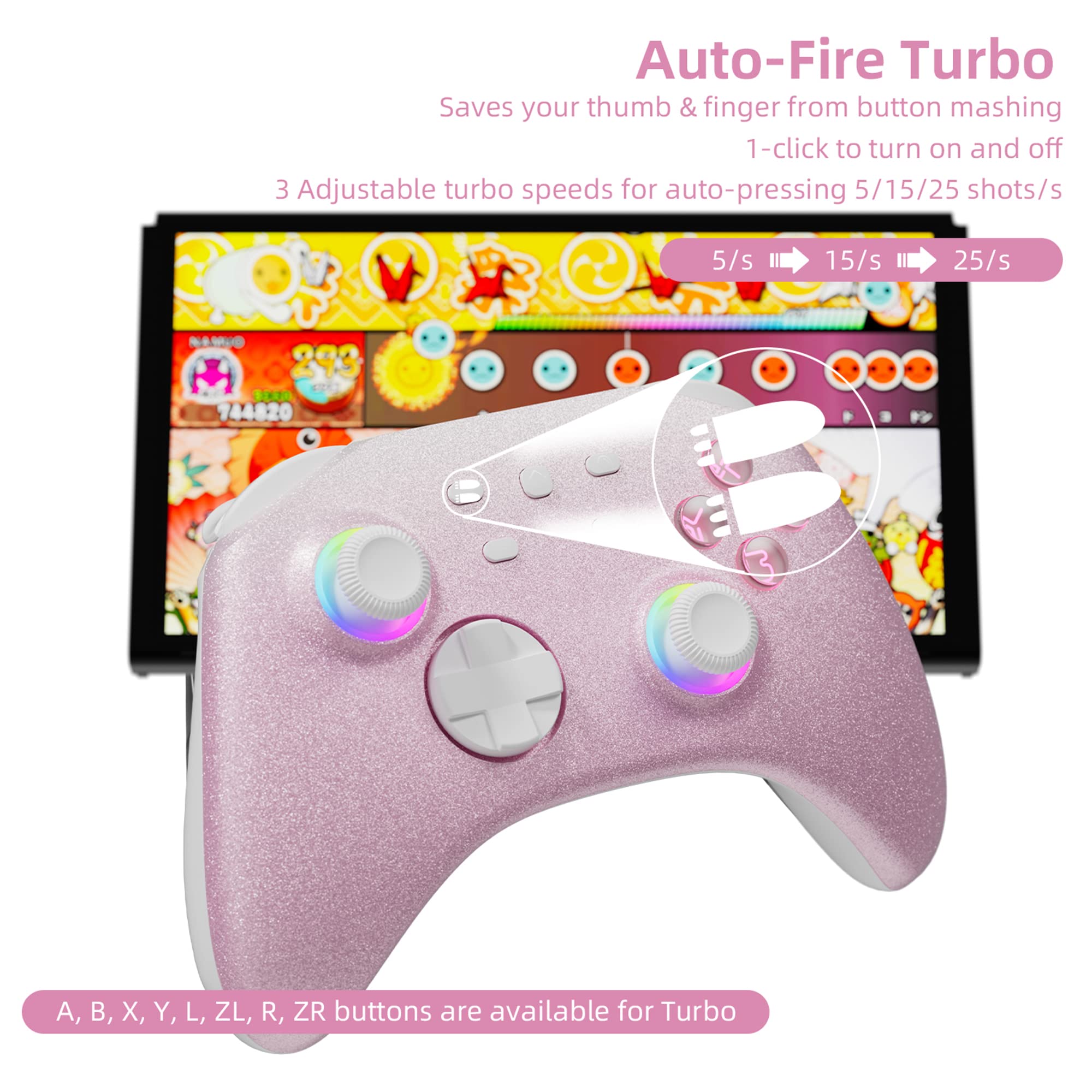 Pink Wireless LED Controller for Switch Multifunctional - Compatible with Switch/Lite/OLED