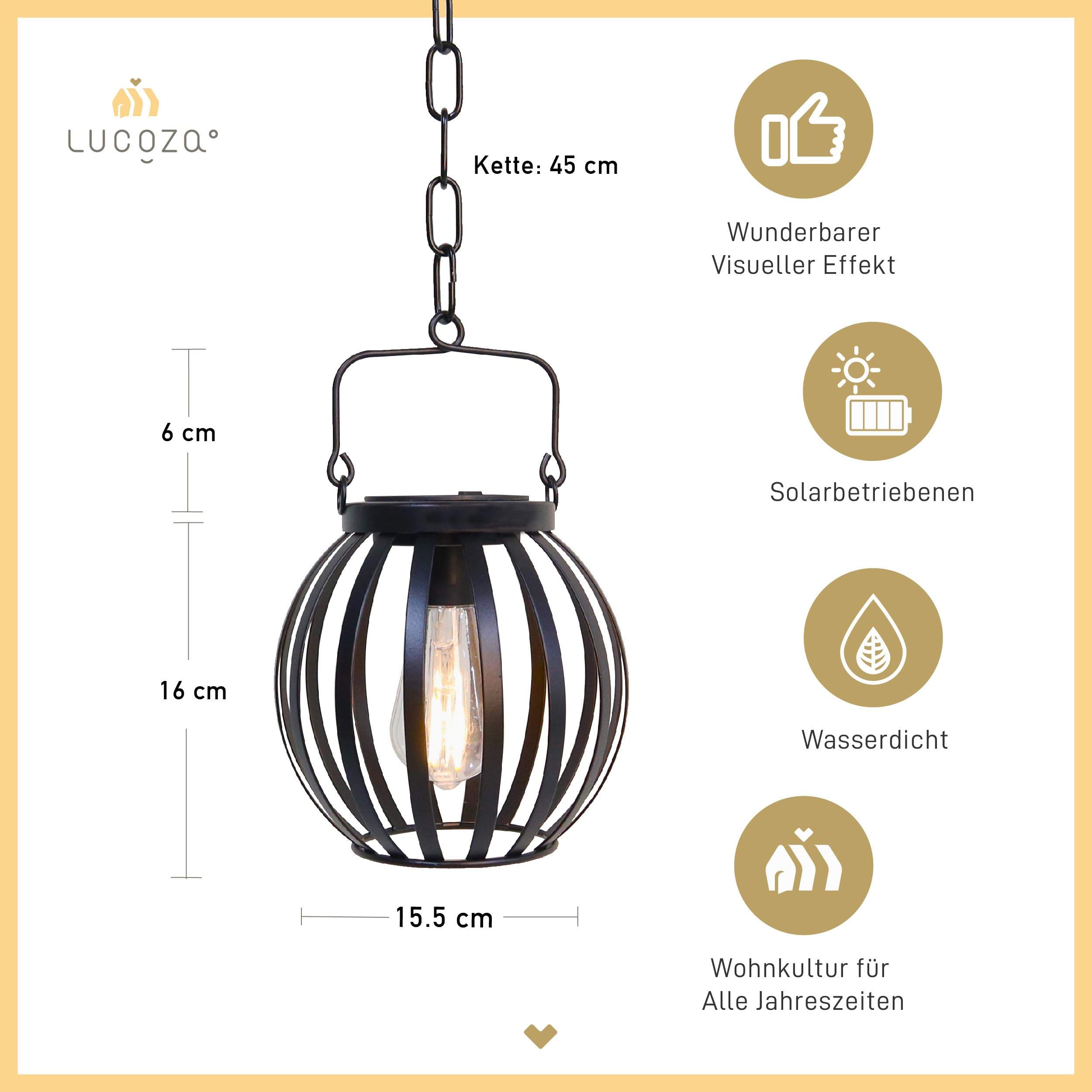 Outdoor Solar Hanging Lamp Waterproof Metal – Decorative Oval Garden Lamp, Black