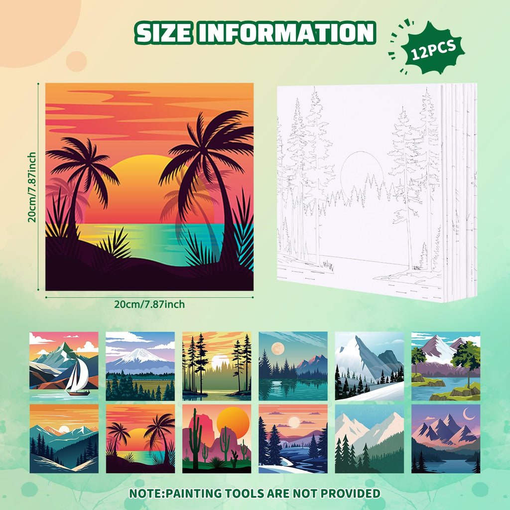 Canvas Set for Painting 12 pcs. – Natural Landscapes and Floral Motifs