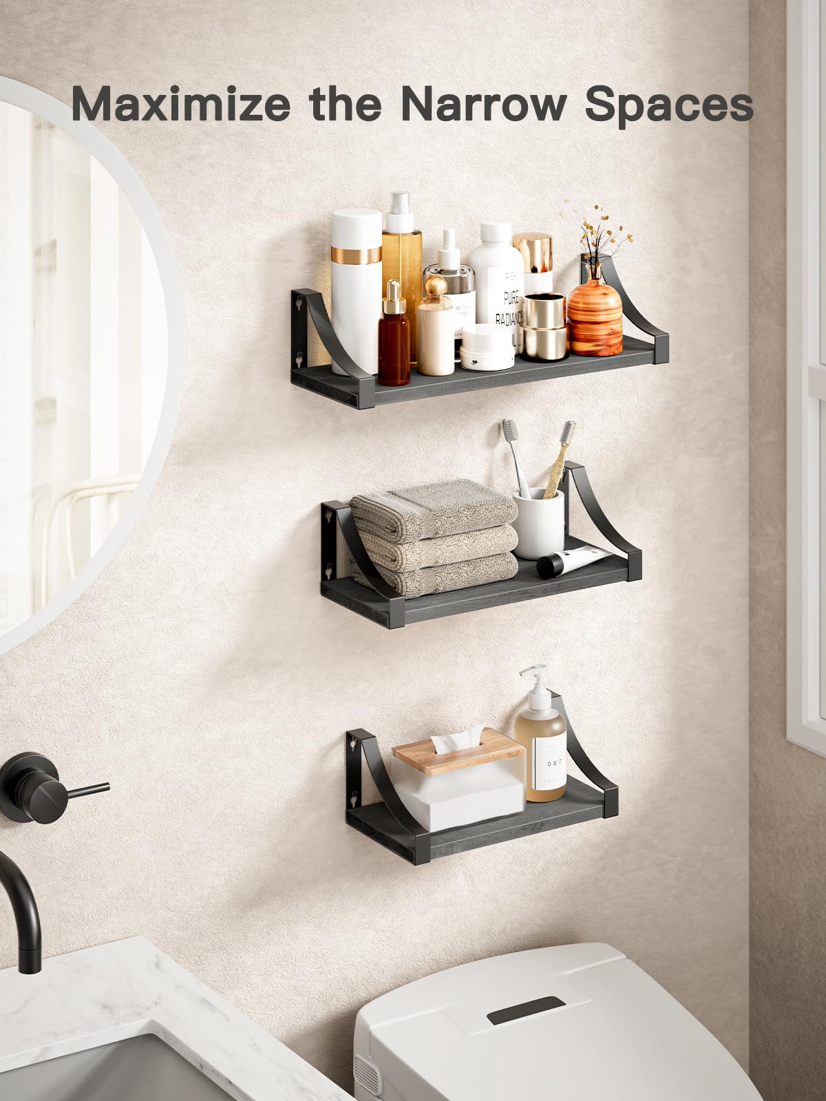 Floating Wall Shelves Set of 3 – Black