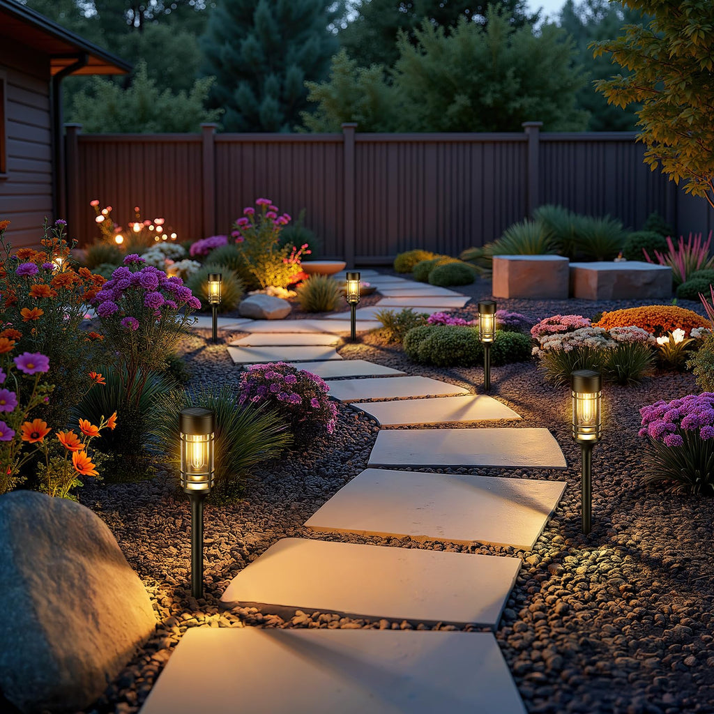 BUCASA Solar Garden Lights – Set of 8, IP65, Warm White Light