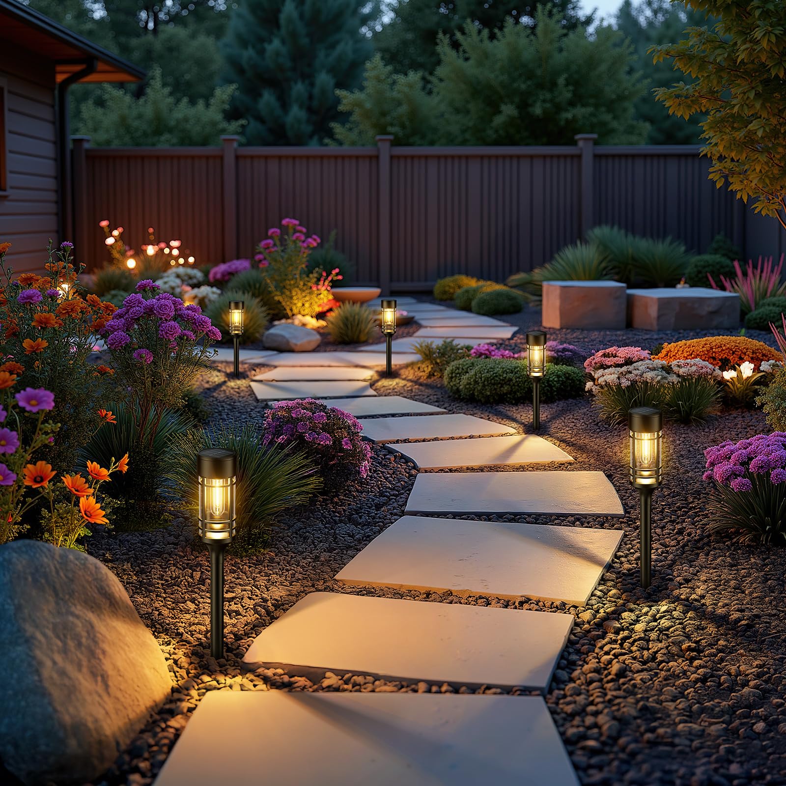 BUCASA Solar Garden Lights – Set of 8, IP65, Warm White Light