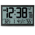 Digital Radio Wall Clock 16.7" with Temp. and Humidity Display – Black