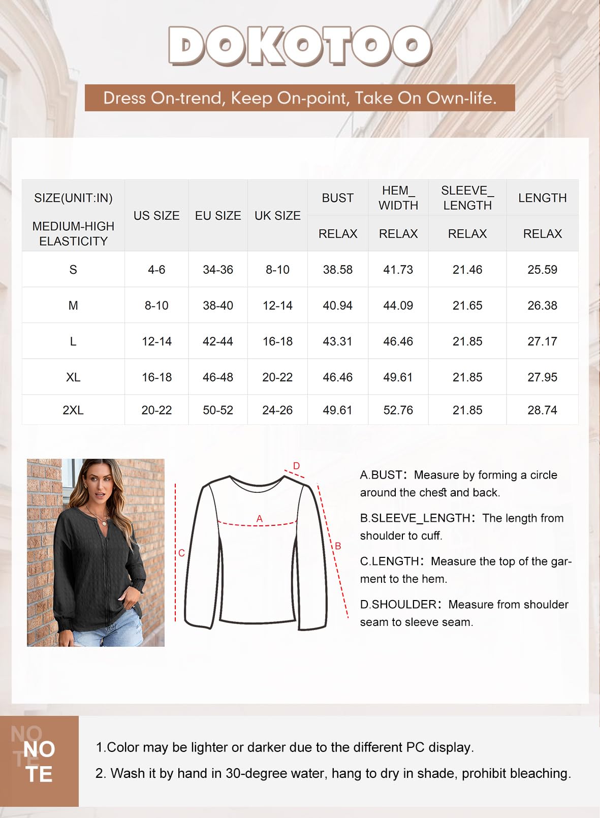 Women's Long-Sleeve V-Neck Blouse - Casual Tunic, Black, Size S