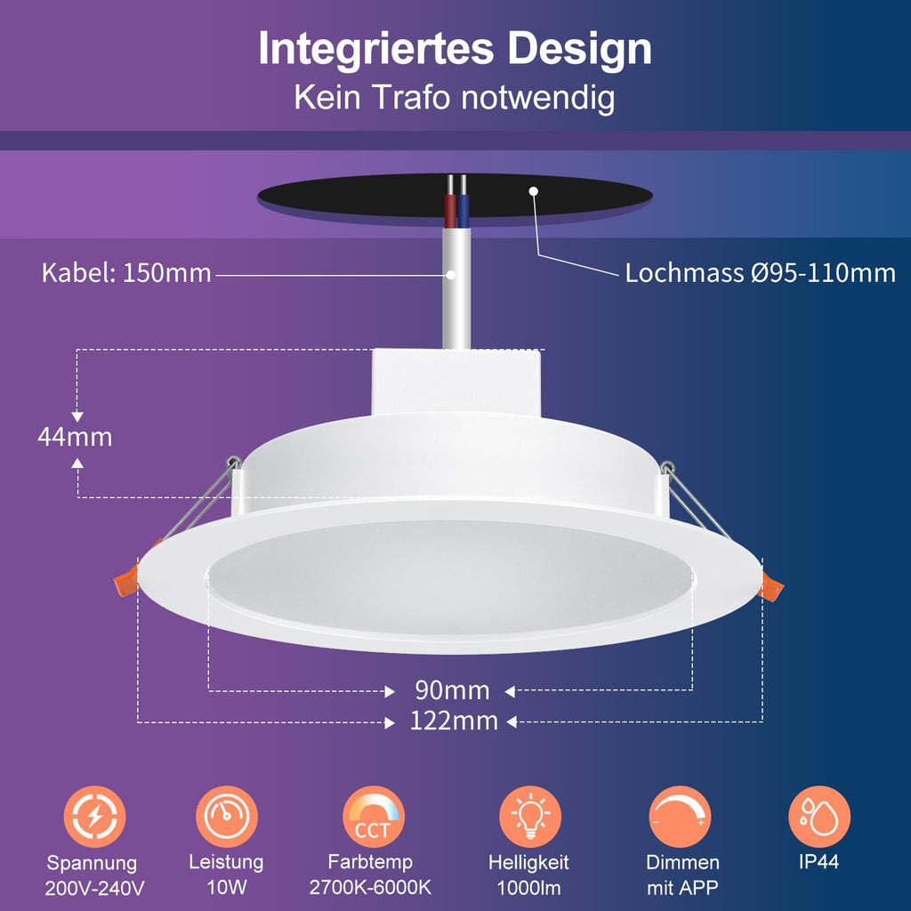 DUSKTEC LED Built-in Spotlights Smart RGB Dimmable 10W – 4 Pcs.