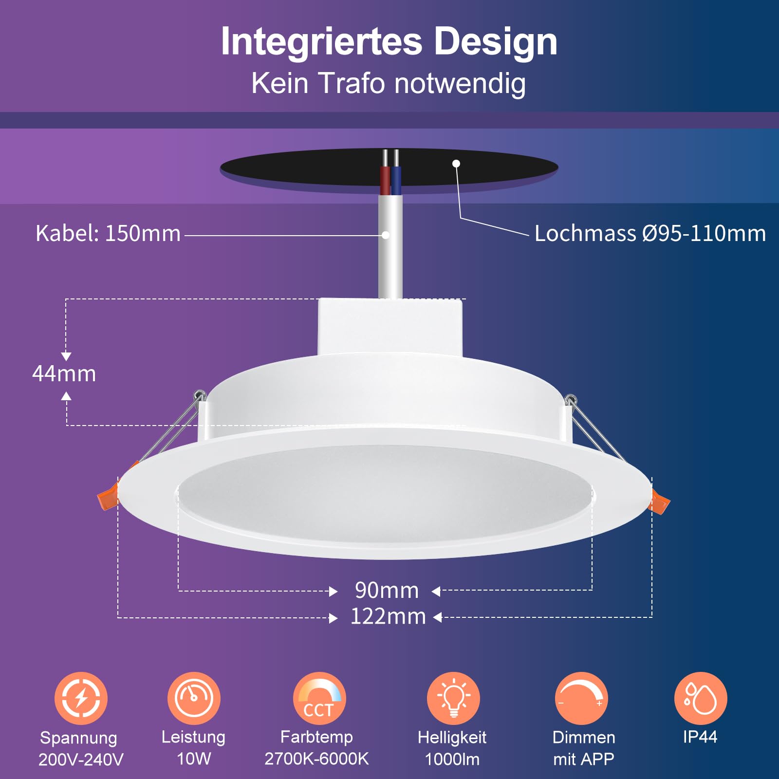 DUSKTEC LED Built-in Spotlights Smart RGB Dimmable 10W – 4 Pcs.