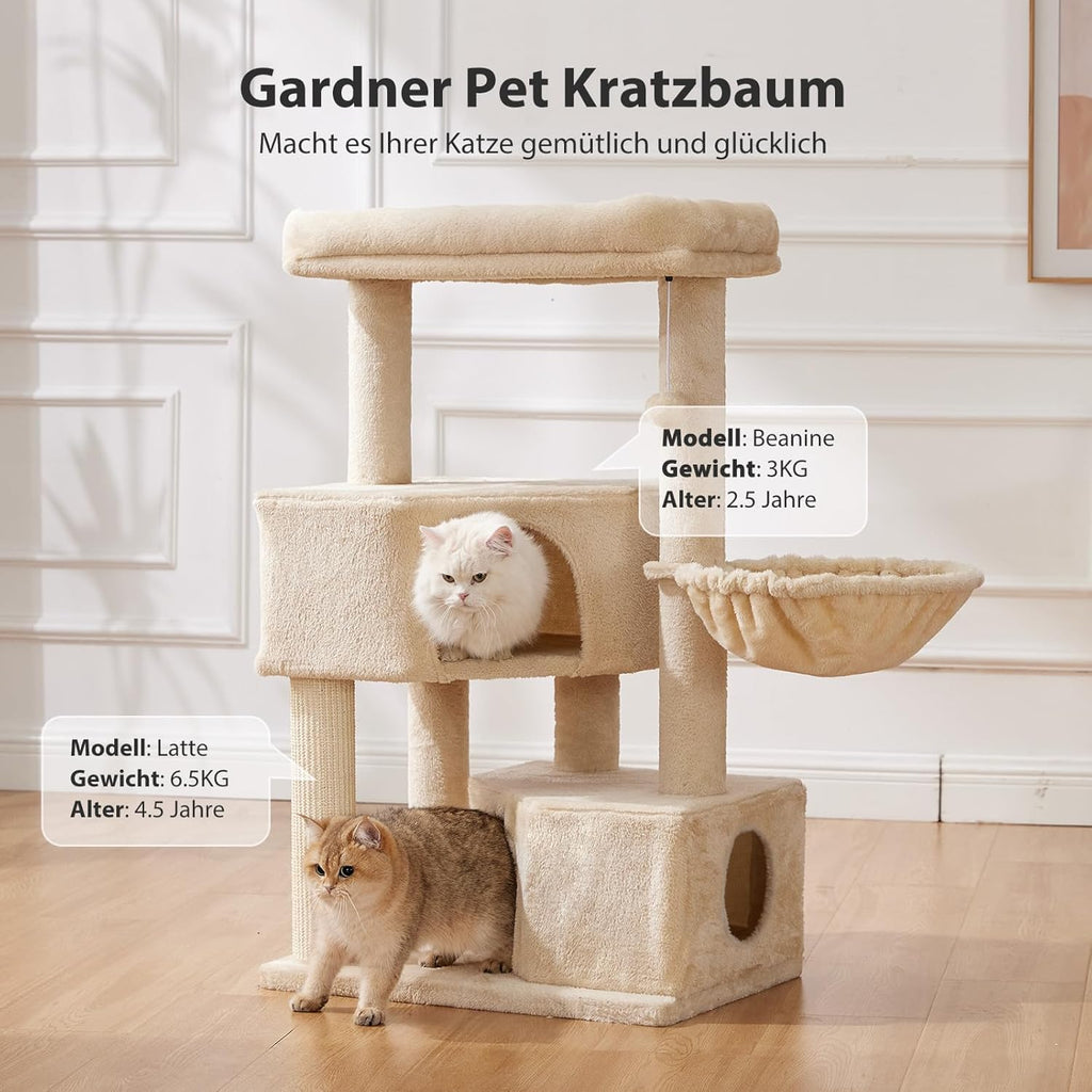 4-Tier Cat Scratching Post – Ultra Stable, 105cm, Beige, Tower with Platforms