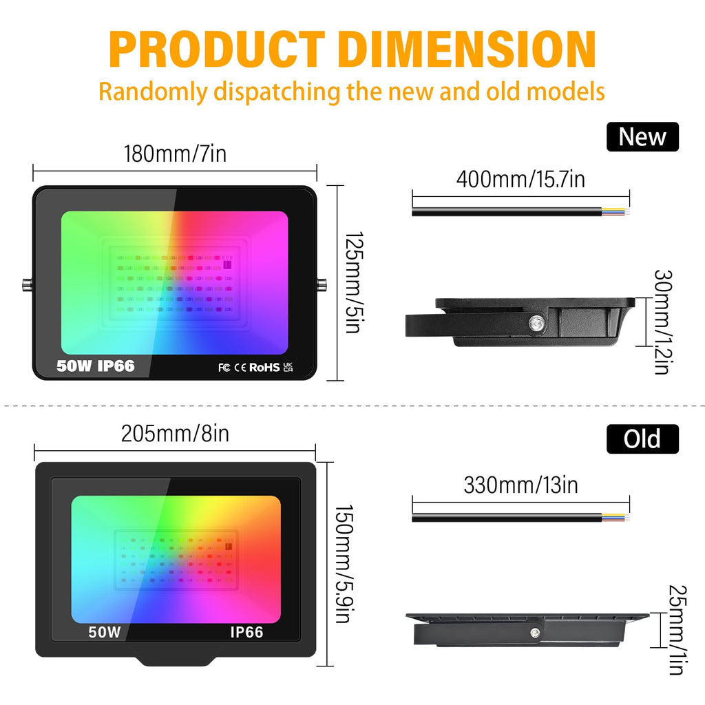 RGB LED Floodlight 50W Willpower – 5000LM, 16 Colors, 4 Modes, Remote Control
