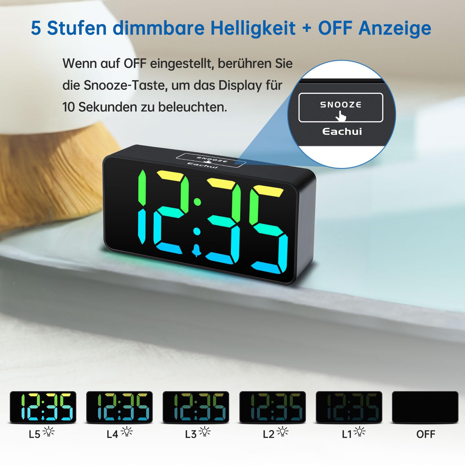 Digital LED Alarm Clock with RGB Color Display – USB Charging, Mains Powered