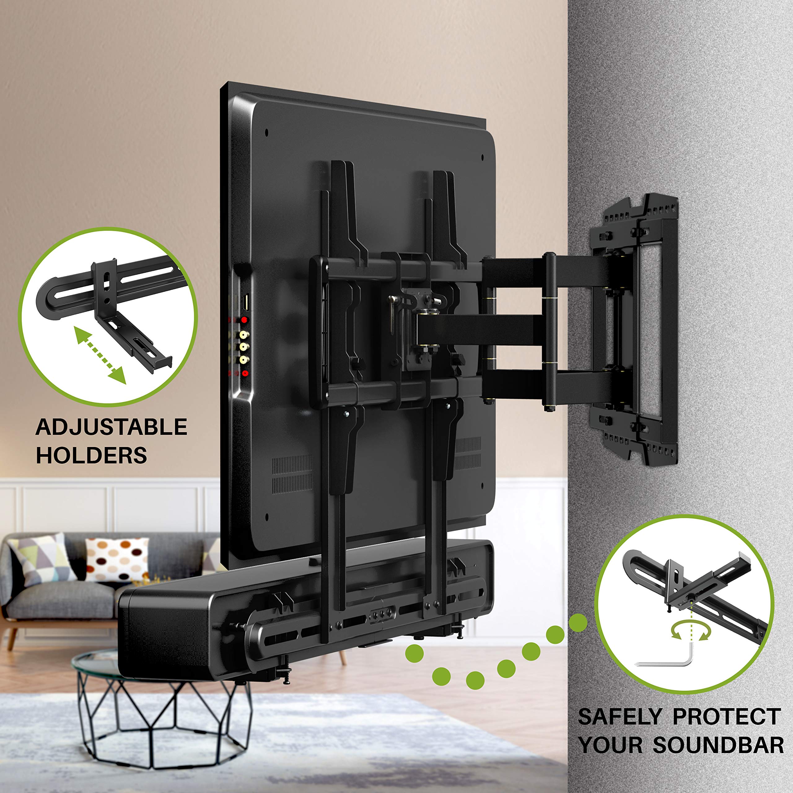 Universal Soundbar Mount for Soundbars with/without Mounting Holes - Black