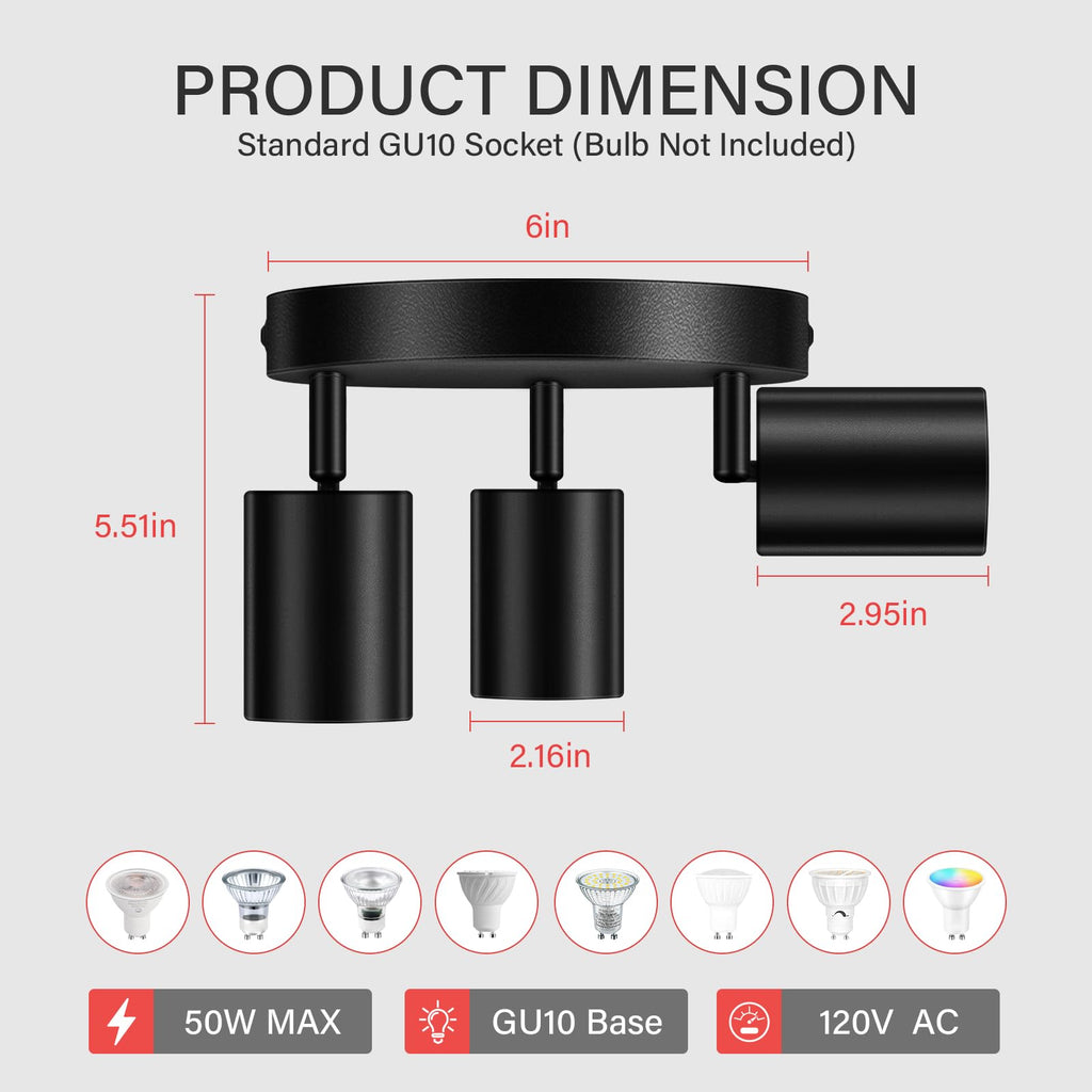 AUQUEE 3-bulb GU10 Black LED Ceiling Spotlight – Kitchen and Living Room