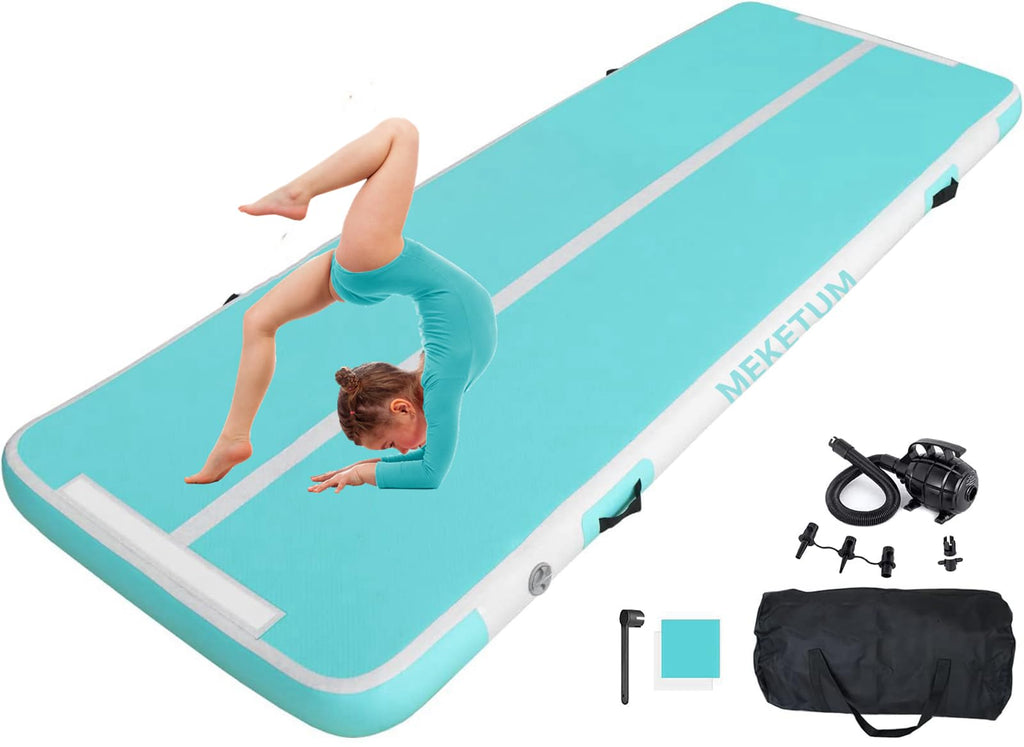 MEKETUM Inflatable Gymnastics Mat 3m – 10cm Thick, Non-Slip, Green