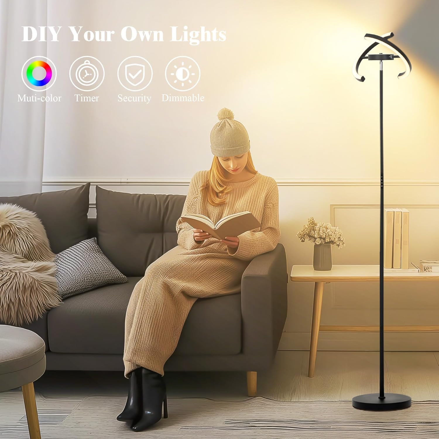 Lampa stojąca LED RGB ściemnialna 28W 182cm pilot dotyk 3000–6000K – Czarny