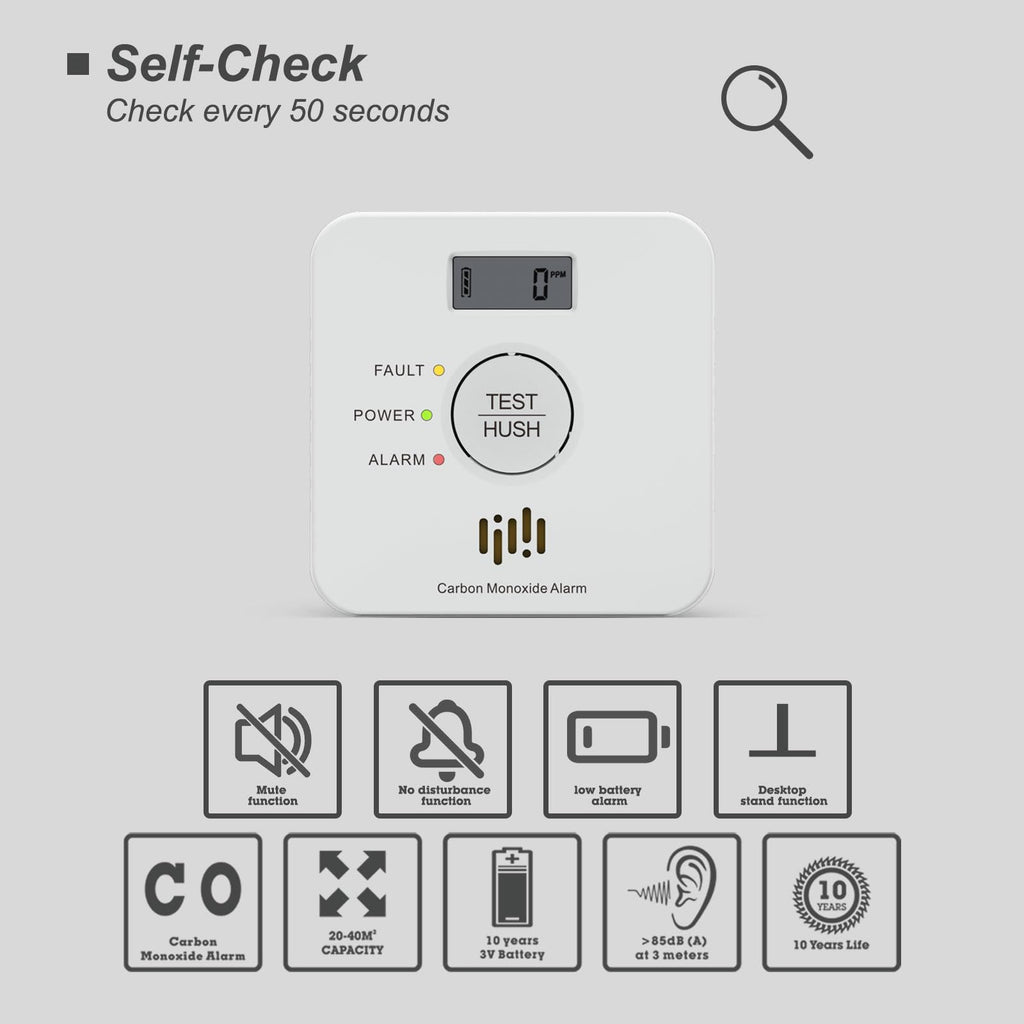 Ruan Carbon Monoxide Detector with LCD Display and 10-Year Battery