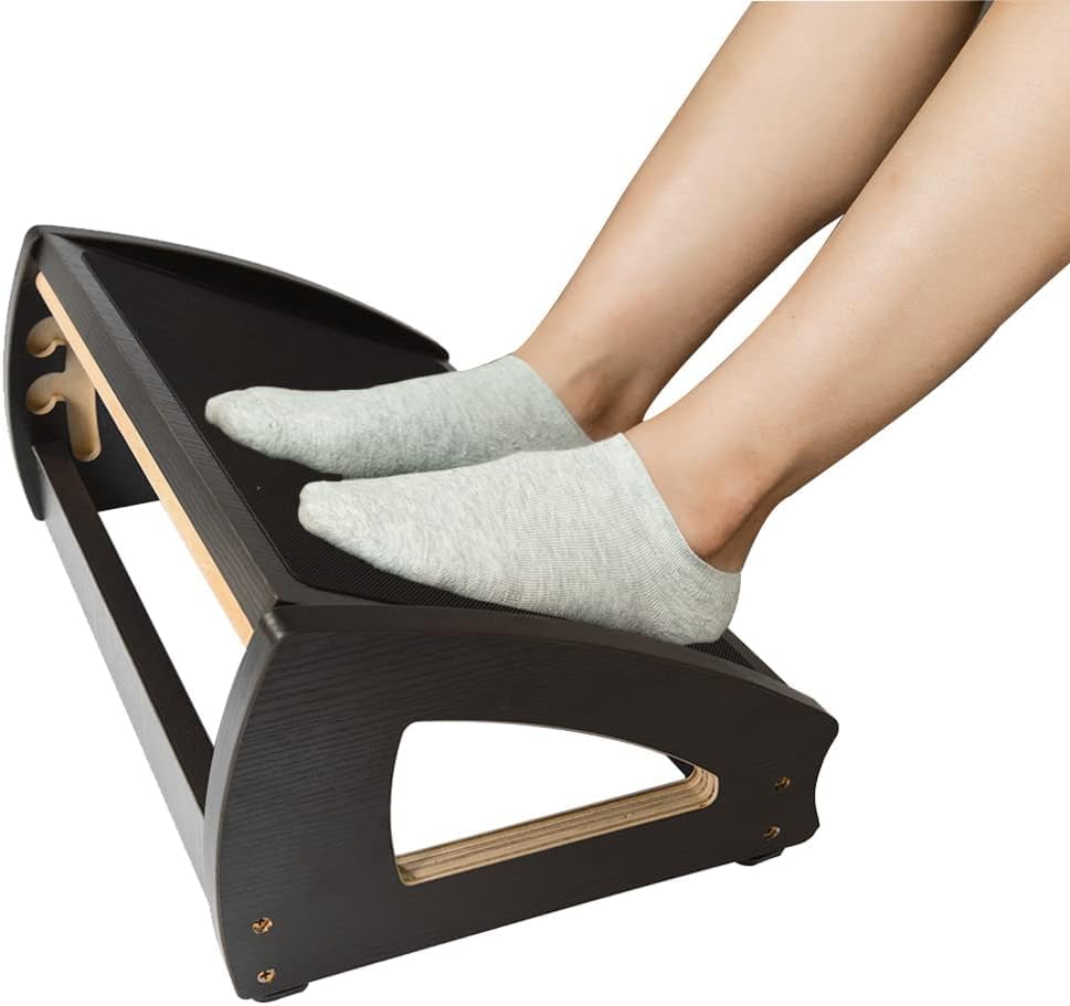 Adjustable Wooden Under Desk Footrest, 3 Heights, Ergonomic, Non-Slip, up to 181kg – Natural Wood