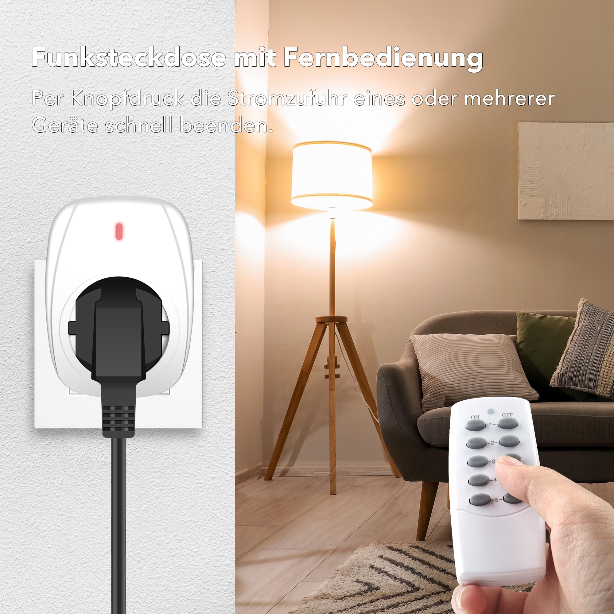 HBN 5X Wireless Sockets with 2 Remote Controls 16A 3680W – White