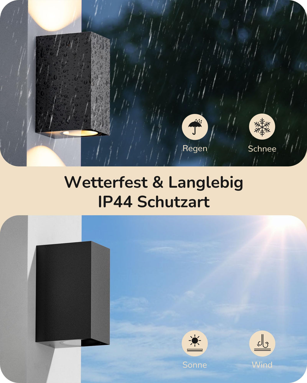 EDISHINE 2 pcs. Wall Lamps Indoor/Outdoor IP44 Waterproof Up-Down Lighting – Black