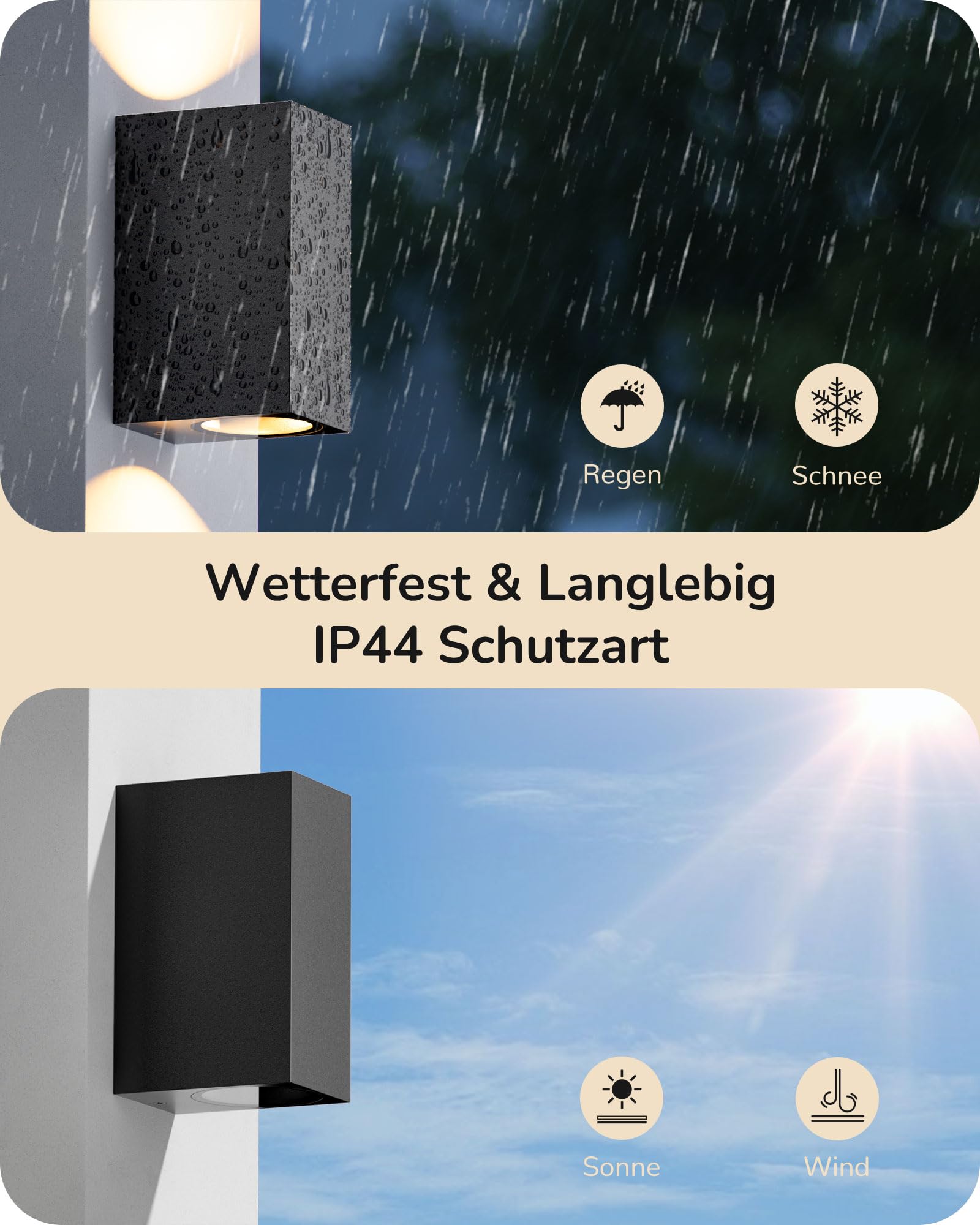 EDISHINE 2 pcs. Wall Lamps Indoor/Outdoor IP44 Waterproof Up-Down Lighting – Black