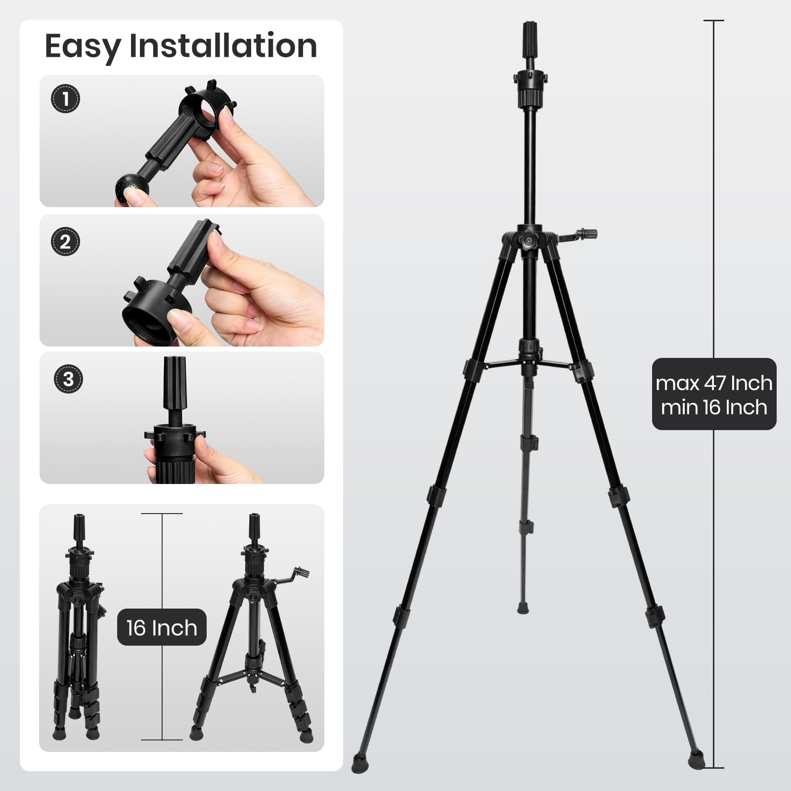 Adjustable Wig Stand Mannequin Head Stand with Non-Slip Base – 47 Inch