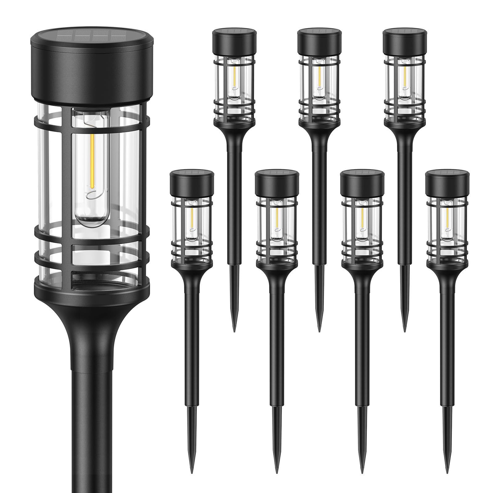 BUCASA Solar Garden Lights – Set of 8, IP65, Warm White Light