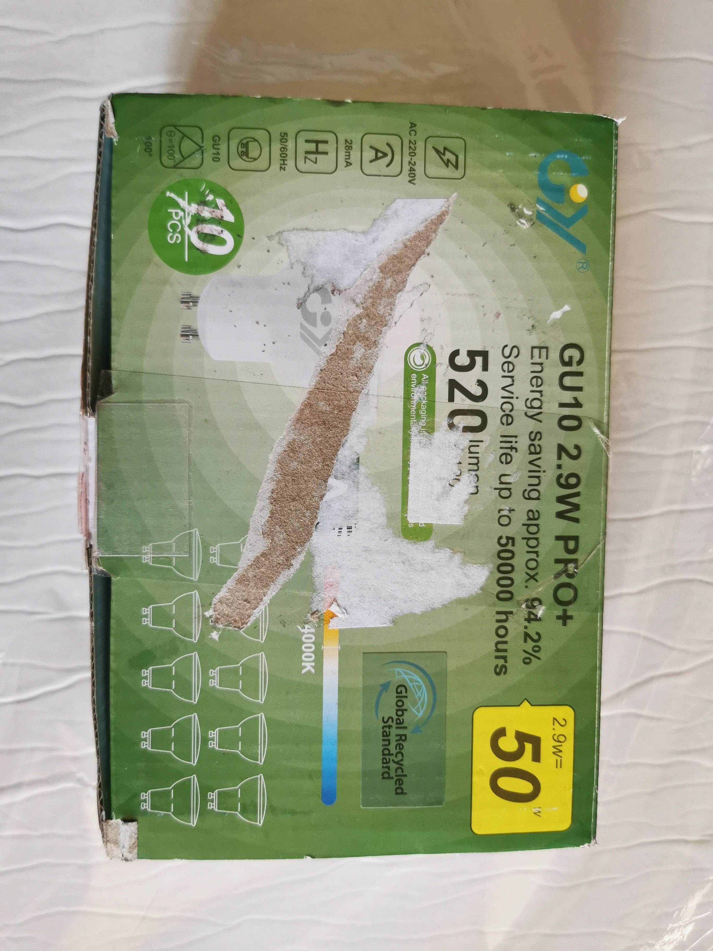 GU10 2.9W Energy-Saving LED Bulb 4000K 520LM – Pack of 10